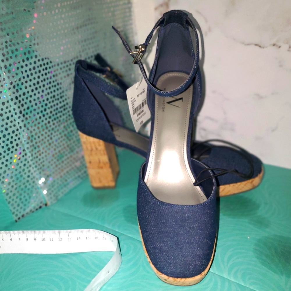 Denim closed toe heel